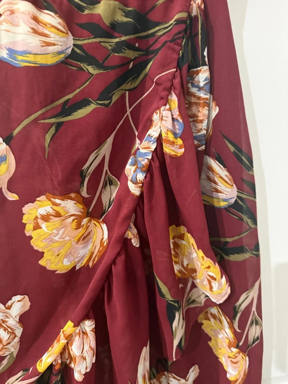 Burgundy Floral Wrap Maxi Dress - Picture 3 of 4